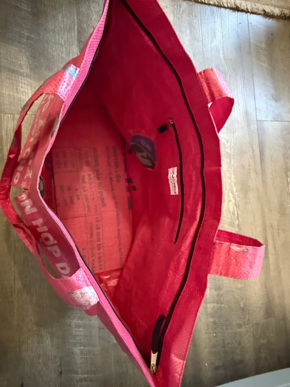 Red Graphic Reusable Tote Bag with Front Flap Pocket - Picture 8 of 8